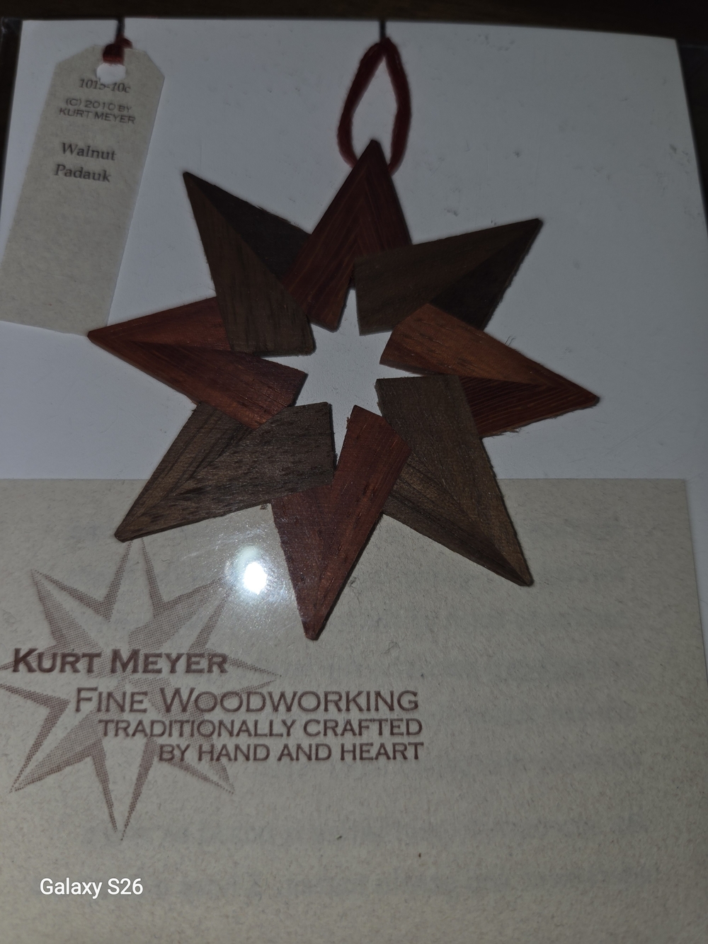 Walnut & Padauk Star Ornament - Brown and Red. Kurt Meyer
